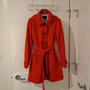 Banana Republic Women's Burnt Orange Wool Belted Coat with Hood (Size M)
